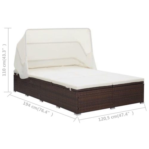 2-Person Sunbed with Cushion Poly Rattan – Brown