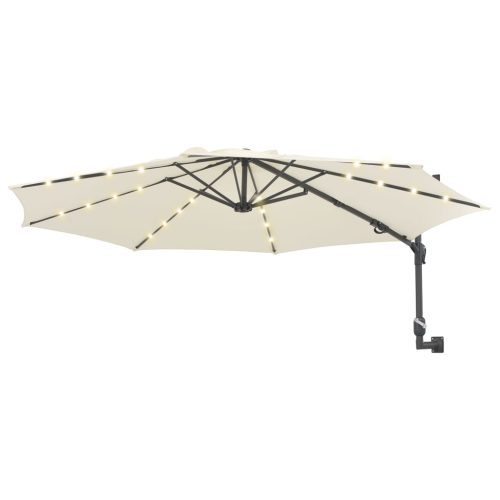 Wall-mounted Parasol with LEDs and Metal Pole 300 cm – Sand