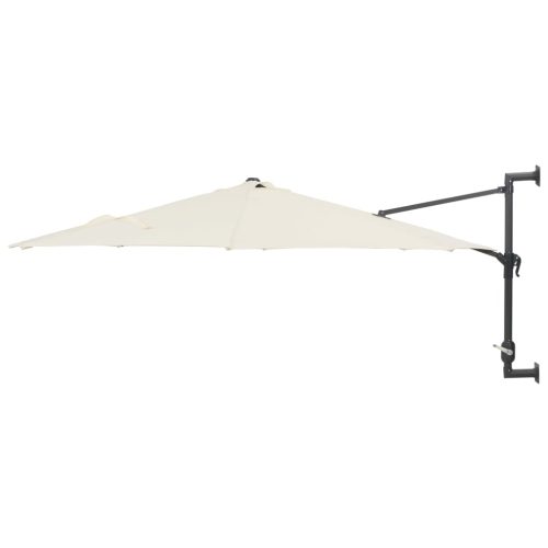 Wall-mounted Parasol with LEDs and Metal Pole 300 cm – Sand