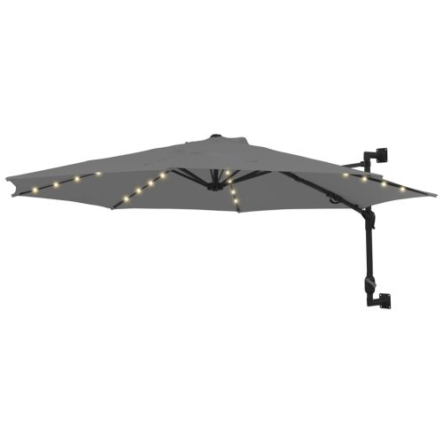 Wall-mounted Parasol with LEDs and Metal Pole 300 cm – Anthracite