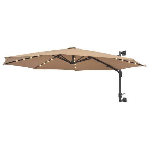 Wall-mounted Parasol with LEDs and Metal Pole 300 cm – Taupe