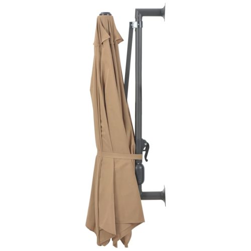 Wall-mounted Parasol with LEDs and Metal Pole 300 cm – Taupe