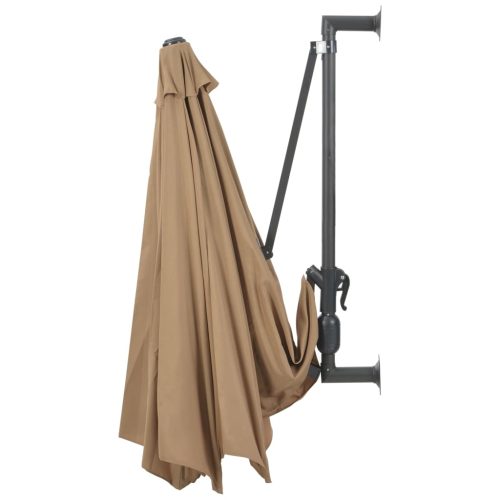 Wall-mounted Parasol with LEDs and Metal Pole 300 cm – Taupe