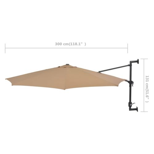 Wall-mounted Parasol with LEDs and Metal Pole 300 cm – Taupe