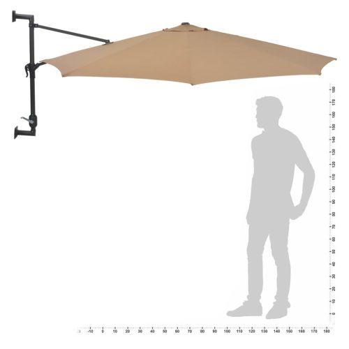 Wall-mounted Parasol with LEDs and Metal Pole 300 cm – Taupe