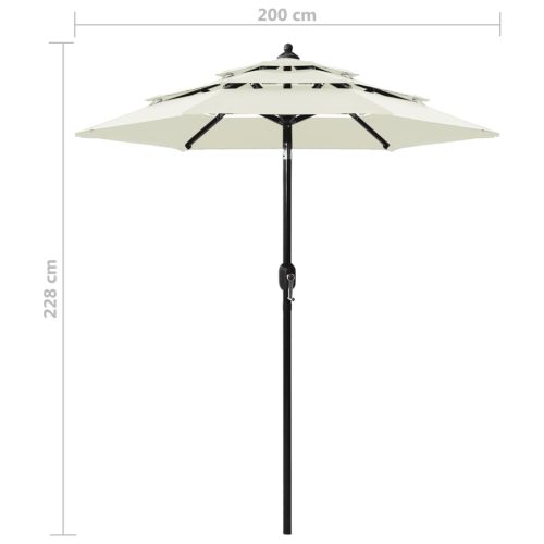 3-Tier Parasol with Aluminium Pole – 2 M, Sand