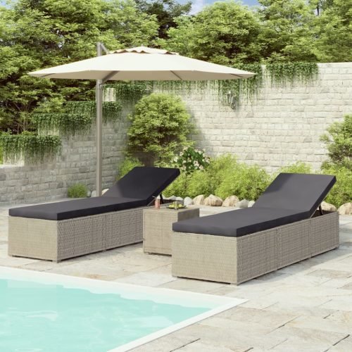 3 Piece Garden Sun Loungers with Tea Table Poly Rattan – Grey