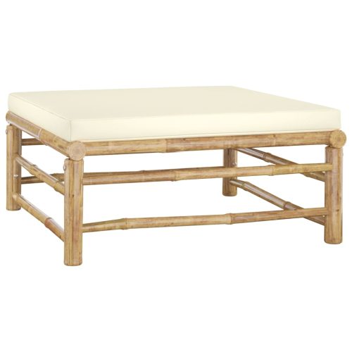 Garden Footrest with Cream Cushion Bamboo