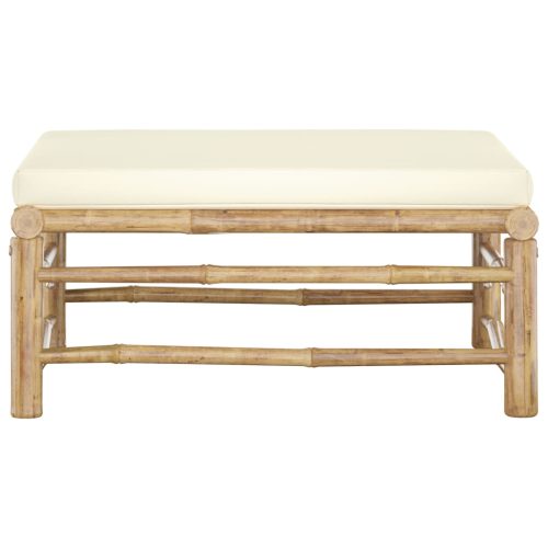 Garden Footrest with Cream Cushion Bamboo