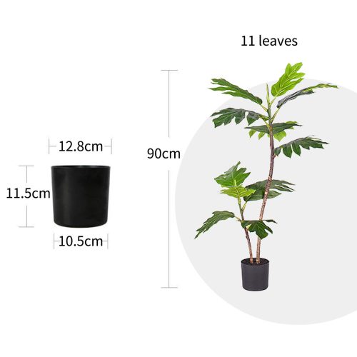 90cm 2-Trunk Artificial Natural Green Split-Leaf Philodendron Tree Fake Tropical Indoor Plant Home Office Décor – 1