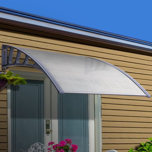 Window Door Awning Door Canopy Outdoor Patio Sun Shield DIY – 1.5×2 m, Clear and Grey