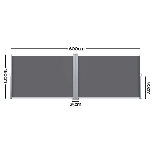 Retractable Side Awning Garden Patio Shade Screen Panel Grey – 1.8×6 m