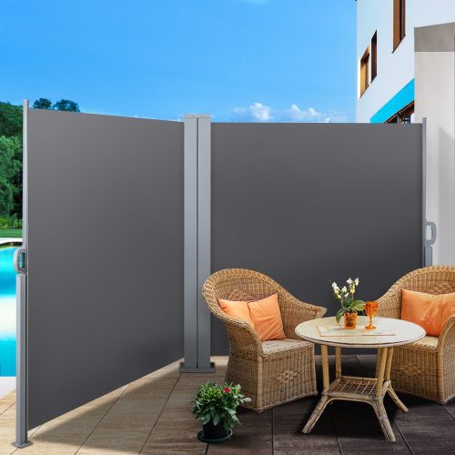 Retractable Side Awning Garden Patio Shade Screen Panel Grey – 1.8×6 m