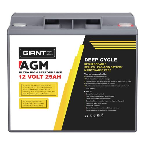 AGM Deep Cycle Battery 12V 25Ah Box Portable Solar Caravan Camping