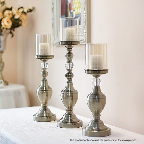 Glass Candlestick Candle Holder Stand Pillar Glass/Iron Metal – 49.5 cm