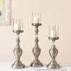 Glass Candlestick Candle Holder Stand Pillar Glass/Iron Metal – 49.5 cm