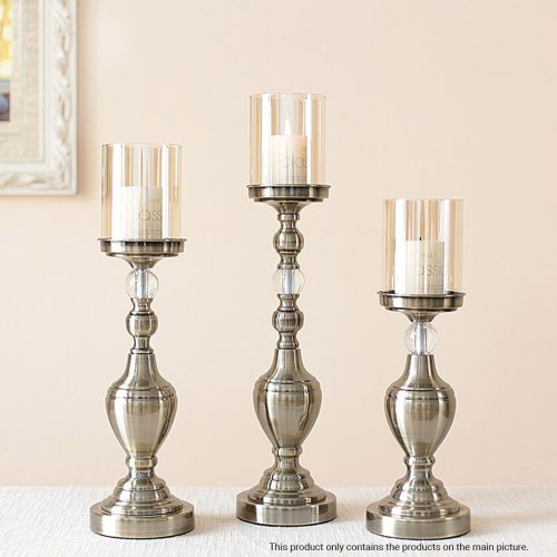 Glass Candlestick Candle Holder Stand Pillar Glass/Iron Metal – 49.5 cm