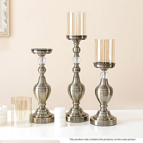 Glass Candlestick Candle Holder Stand Pillar Glass/Iron Metal – 49.5 cm