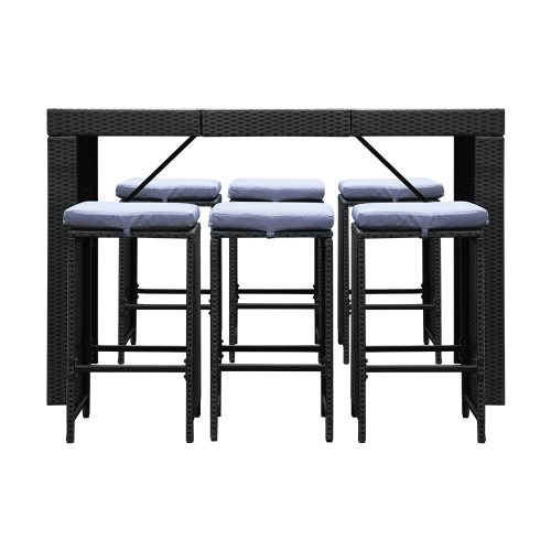 7-Piece Outdoor Bar Set Dining Table Stools Wicker Patio Setting