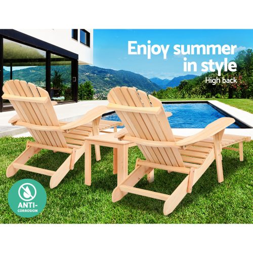 3 Piece Outdoor Beach Chair and Table Set – Natural