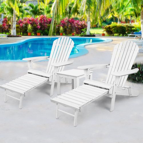 3 Piece Outdoor Beach Chair and Table Set – White
