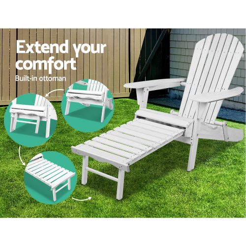 3 Piece Outdoor Beach Chair and Table Set – White