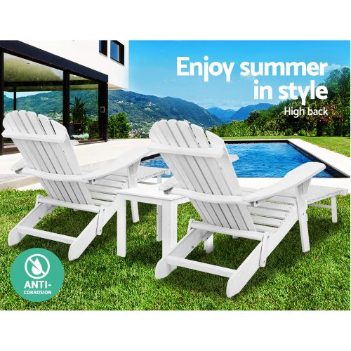 3 Piece Outdoor Beach Chair and Table Set – White