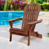 Outdoor Furniture Beach Chair Wooden Adirondack Patio Lounge Garden – Brown