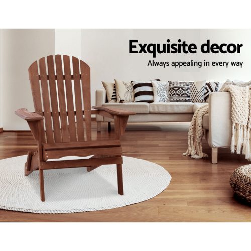 Outdoor Furniture Beach Chair Wooden Adirondack Patio Lounge Garden – Brown