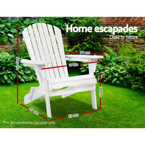 Outdoor Furniture Beach Chair Wooden Adirondack Patio Lounge Garden – White