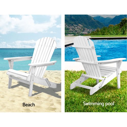 Outdoor Furniture Beach Chair Wooden Adirondack Patio Lounge Garden – White