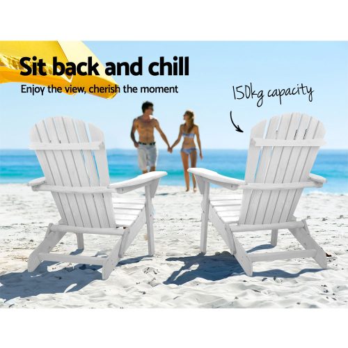 Outdoor Furniture Beach Chair Wooden Adirondack Patio Lounge Garden – White