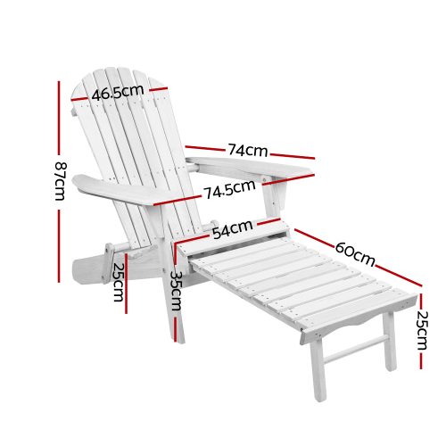 Adirondack Beach Chair with Ottoman – White – 2
