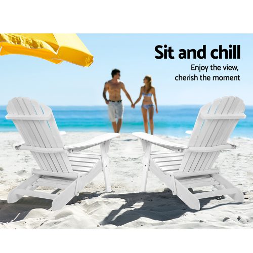 Adirondack Beach Chair with Ottoman – White – 2