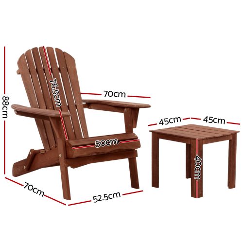 3 Piece Wooden Outdoor Beach Chair and Table Set – Brown