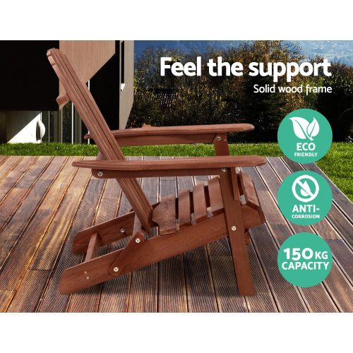 3 Piece Wooden Outdoor Beach Chair and Table Set – Brown
