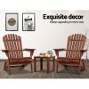 3 Piece Wooden Outdoor Beach Chair and Table Set – Brown