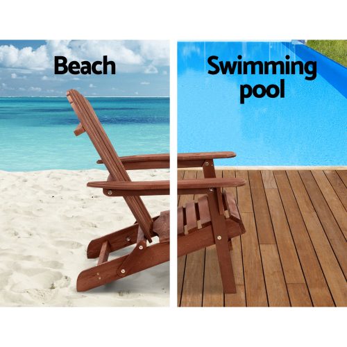 3 Piece Wooden Outdoor Beach Chair and Table Set – Brown