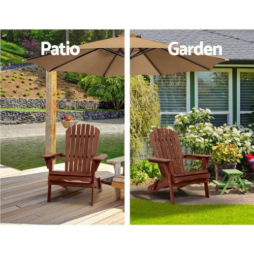 3 Piece Wooden Outdoor Beach Chair and Table Set – Brown