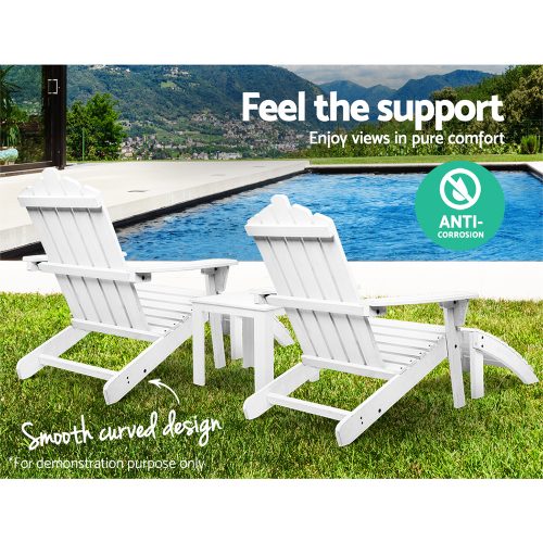 5PC Adirondack Outdoor Table and Chairs Wooden Sun Lounge Patio Furniture White