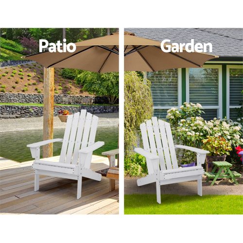 5PC Adirondack Outdoor Table and Chairs Wooden Sun Lounge Patio Furniture White