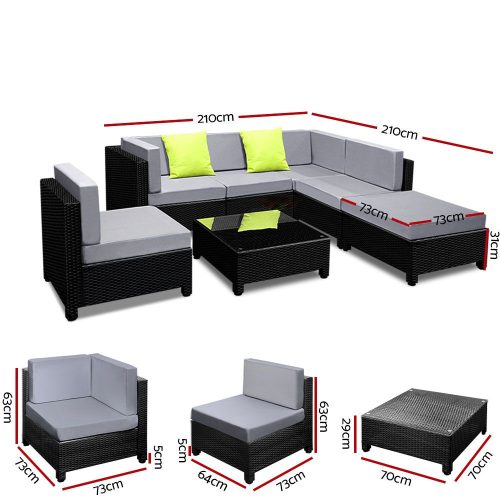 7-Piece Outdoor Sofa Set Wicker Couch Lounge Setting Seat Cover