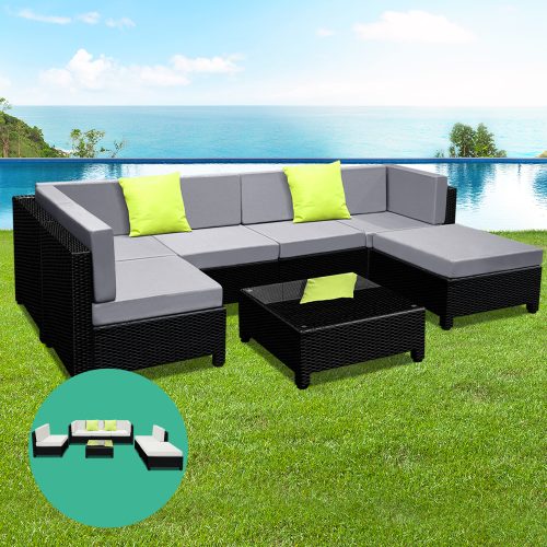 7-Piece Outdoor Sofa Set Wicker Couch Lounge Setting Seat Cover