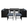 9 Piece Wicker Outdoor Dining Set – Black and Grey