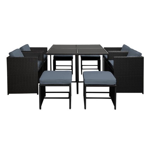 9 Piece Wicker Outdoor Dining Set – Black and Grey