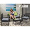 4 Seater Sofa Set Outdoor Furniture Lounge Setting Wicker Chairs Table Rattan Lounger Bistro Patio Garden Cushions Black – Without Cover