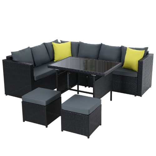 Outdoor Furniture Patio Set Dining Sofa Table Chair Lounge Wicker Garden – Black