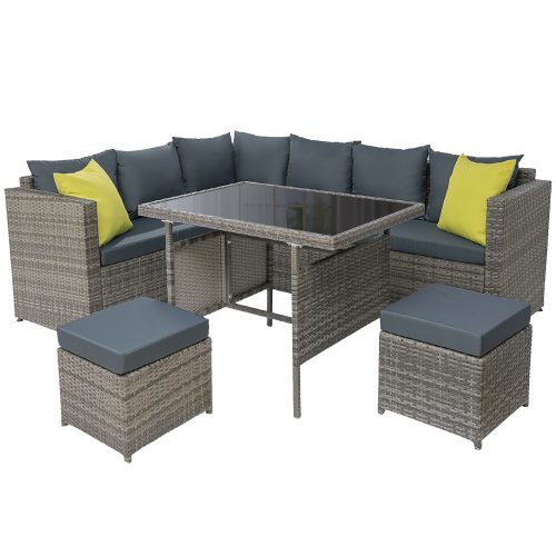 Outdoor Furniture Patio Set Dining Sofa Table Chair Lounge Wicker Garden – Grey