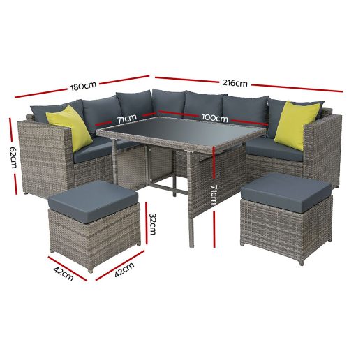 Outdoor Furniture Patio Set Dining Sofa Table Chair Lounge Wicker Garden – Grey