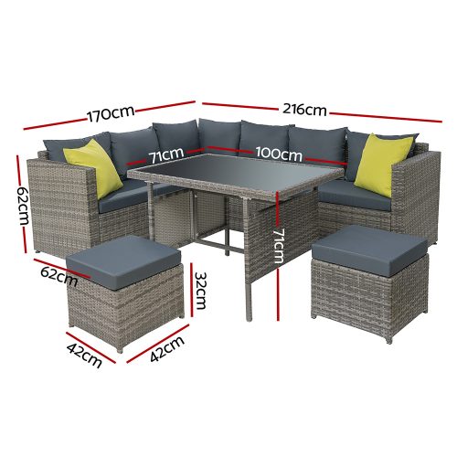 Outdoor Furniture Patio Set Dining Sofa Table Chair Lounge Wicker Garden – Grey